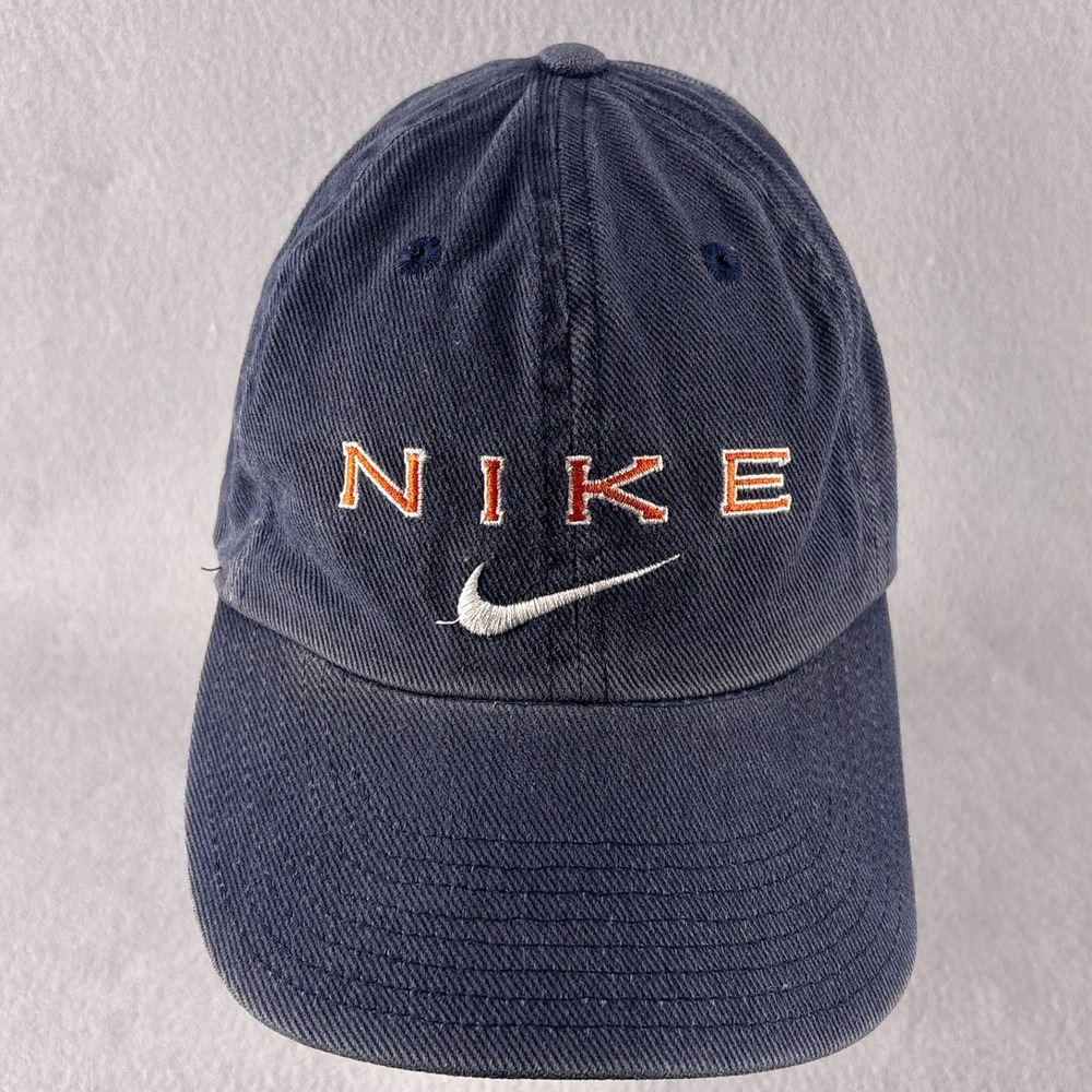 Vintage 90s Nike Spellout Strapback Swoosh Twill Dad Cap Navy Blue